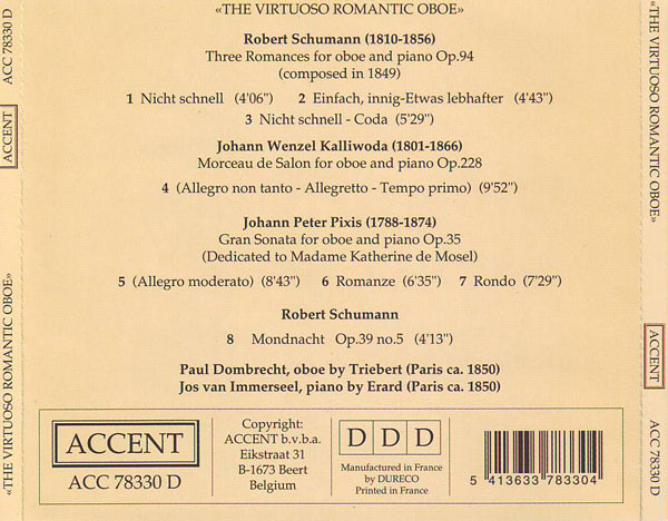 Robert Schumann - Jan Kalivoda - Johann Peter Pixis / Paul Dombrecht, Jos Van Immerseel - The Virtuoso Romantic Oboe (CD, Album) (Near Mint (NM or M-)) - Image 2