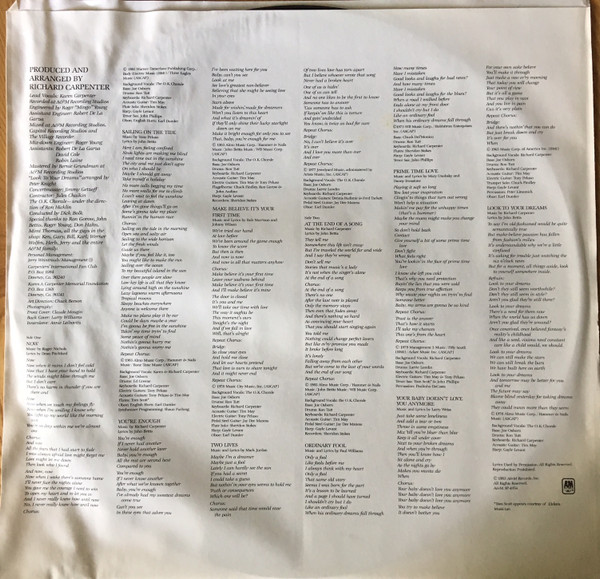 Carpenters - Voice Of The Heart (LP, Album) (Mint (M)) - Image 3