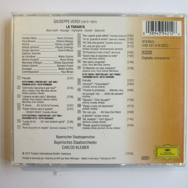 Giuseppe Verdi / Ileana Cotrubas, Placido Domingo, Sherrill Milnes, Bayerisches Staatsorchester, Carlos Kleiber - La Traviata Highlights (CD, RE) (Near Mint (NM or M-)) - Image 2