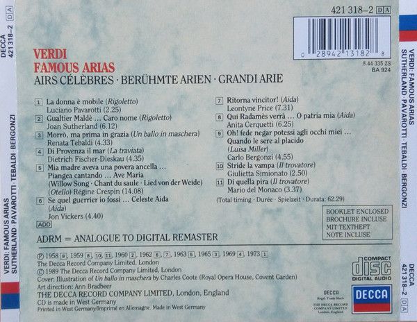 Giuseppe Verdi - Famous Arias = Airs Célèbres = Berühmte Arien = Arie Celebri (CD, Comp, RM) (Near Mint (NM or M-)) - Image 3