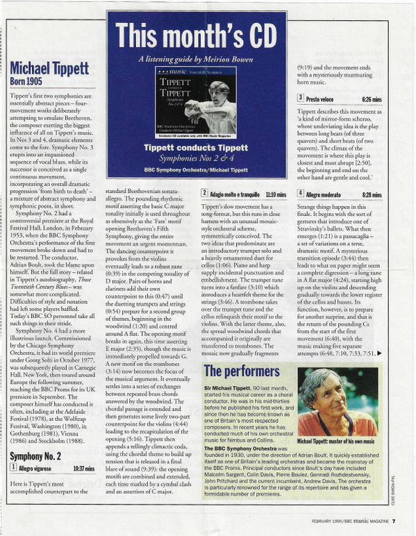 Sir Michael Tippett, BBC Symphony Orchestra - Tippett Conducts Tippett: Symphonies Nos 2 & 4 (CD) (Near Mint (NM or M-)) - Image 4