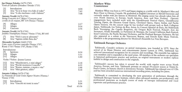 Tafelmusik Baroque Orchestra, Jeanne Lamon, Matthew White (6) - Italian Oratorios Italiens (CD + CD, Comp, Smplr) (Near Mint (NM or M-)) - Image 2