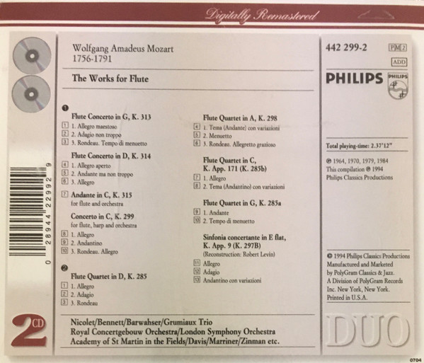 Wolfgang Amadeus Mozart - The Works For Flute (2xCD, Album, Comp) (Near Mint (NM or M-)) - Image 2