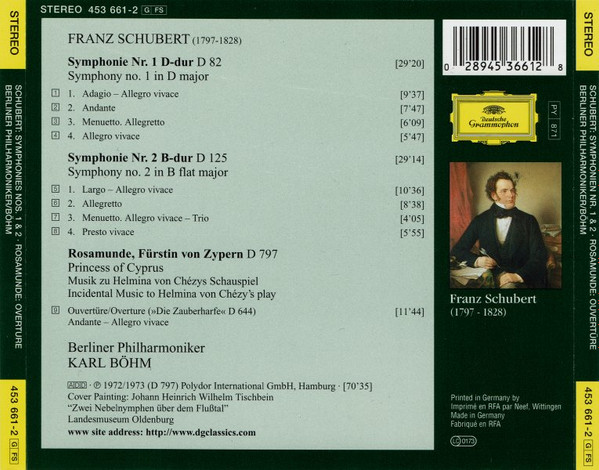 Franz Schubert, Berliner Philharmoniker, Karl Böhm - Symphonien 1 & 2 • Rosamunde: Ouvertüre (CD, Comp) (Near Mint (NM or M-)) - Image 2