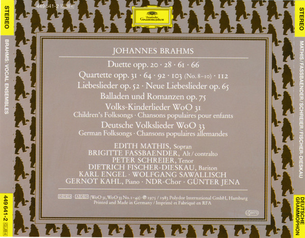 Johannes Brahms, Edith Mathis, Fassbaender*, Schreier*, Fischer-Dieskau* - Vokal Ensembles (4xCD, Comp, RE) (Mint (M)) - Image 4