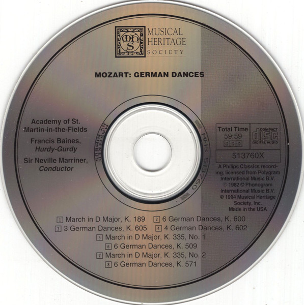 Wolfgang Amadeus Mozart - The Academy Of St. Martin-in-the-Fields, Sir Neville Marriner - German Dances (CD, RE) (Near Mint (NM or M-)) - Image 3