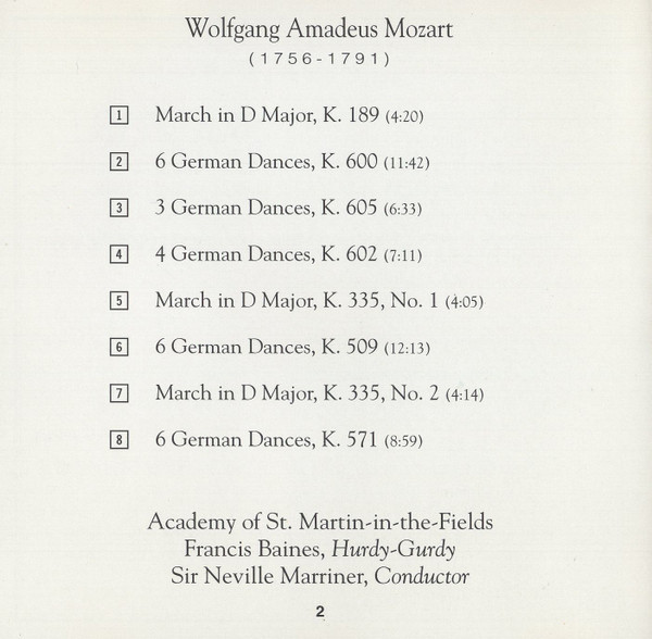 Wolfgang Amadeus Mozart - The Academy Of St. Martin-in-the-Fields, Sir Neville Marriner - German Dances (CD, RE) (Near Mint (NM or M-)) - Image 5