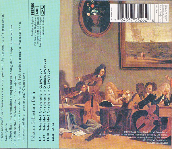 Johann Sebastian Bach, Paul Tortelier - Cello Suites Nos. 1-3 (CD, RE, RM) (Near Mint (NM or M-)) - Image 2