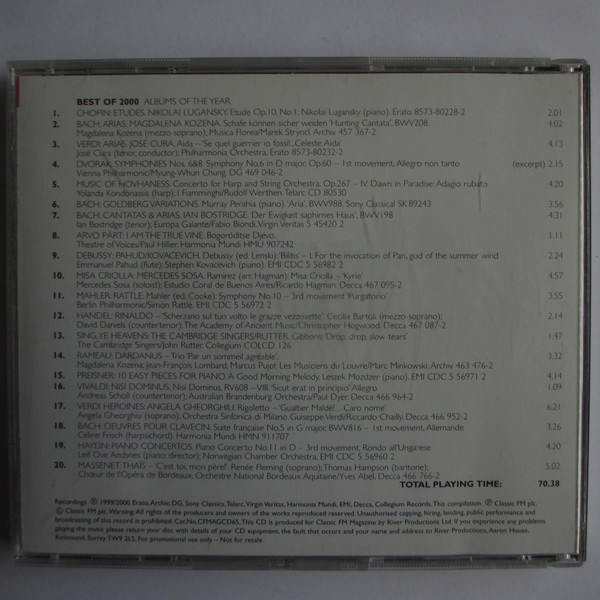 Cecilia Bartoli, Ian Bostridge, José Cura, Renée Fleming, Angela Gheorghiu, Murray Perahia, Sir Simon Rattle, Andreas Scholl - Best Of 2000 (CD, Comp) (Near Mint (NM or M-)) - Image 2