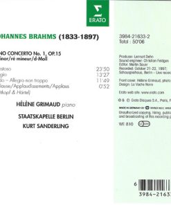 Alternative view of Johannes Brahms / Hélène Grimaud, Staatskapelle Berlin, Kurt Sanderling - Concerto No. 1 Op. 15 (CD, Album) (Near Mint (NM or M-))