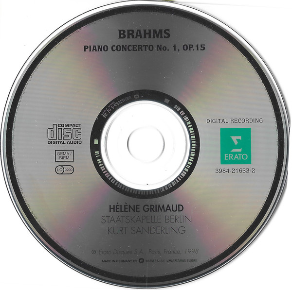 Johannes Brahms / Hélène Grimaud, Staatskapelle Berlin, Kurt Sanderling - Concerto No. 1 Op. 15 (CD, Album) (Near Mint (NM or M-)) - Image 3