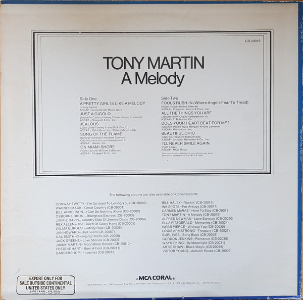 Tony Martin (3) - A Melody (LP, Comp) (Mint (M)) - Image 2