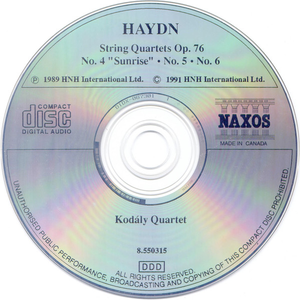 Joseph Haydn - Kodály Quartet - String Quartets Op. 76 (No. 4 "Sunrise" • No. 5 • No. 6) (CD) (Near Mint (NM or M-)) - Image 3