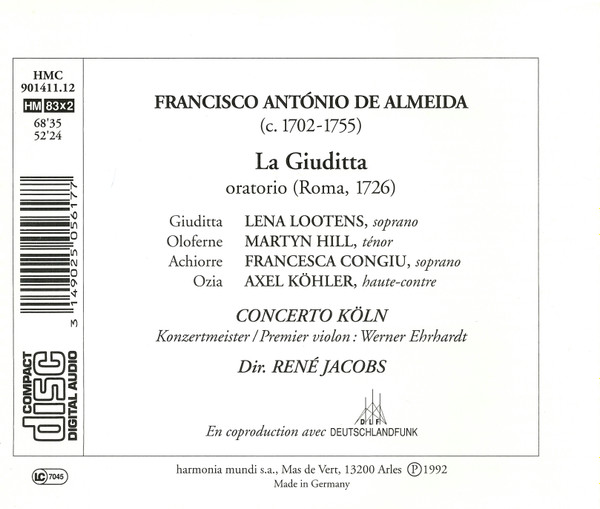 Francisco António de Almeida - Lena Lootens, Francesca Congiu, Axel Köhler, Martyn Hill, Concerto Köln, René Jacobs - La Giuditta - Oratorio (2xCD, Album) (Near Mint (NM or M-)) - Image 2