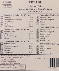 Alternative view of Antonio Vivaldi, Bela Drahos, Pál Kelemen, Zsuzsa Pertis - Il Pastor Fido - Sonatas For Flute And Basso Continuo Op. 13, Nos. 1 - 6 (CD) (Near Mint (NM or M-))