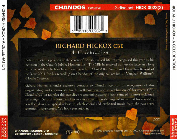 Richard Hickox - A Celebration (2xCD, Album, Comp) (Near Mint (NM or M-)) - Image 2