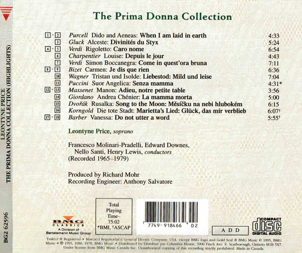 Leontyne Price - The Prima Donna Collection (Highlights) (CD, Comp, RM) (Near Mint (NM or M-)) - Image 2