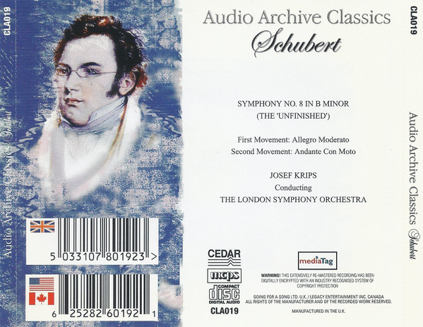 Franz Schubert, London Symphony Orchestra Conducted By Josef Krips - Symphony No. 8 In B Minor (The "Unfinished") (CD, Mono, Copy Prot., RE, RM) (Near Mint (NM or M-)) - Image 2