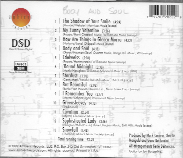 Gene Bertoncini - Body and Soul (CD, Album) (Near Mint (NM or M-)) - Image 2