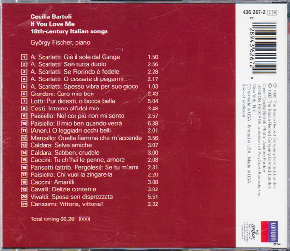 Cecilia Bartoli, György Fischer - If You Love Me = Se Tu M'ami (18th-century Italian Songs) (CD, Album) (Near Mint (NM or M-)) - Image 2