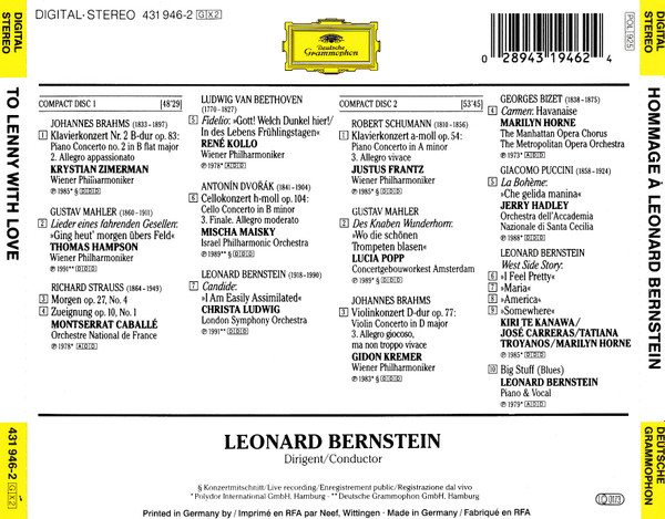 Leonard Bernstein - To Lenny With Love (2xCD, Comp) (Near Mint (NM or M-)) - Image 2