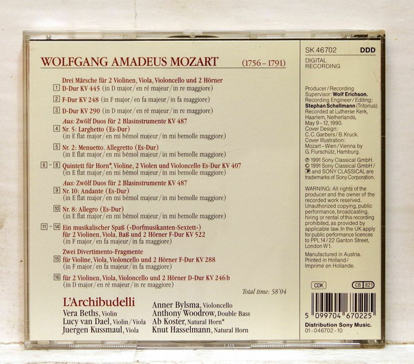 L'Archibudelli - Mozart, Ein Musikalischer Spaß, Hornquintet, Marches, Duos Divertimenti (CD) (Near Mint (NM or M-)) - Image 2