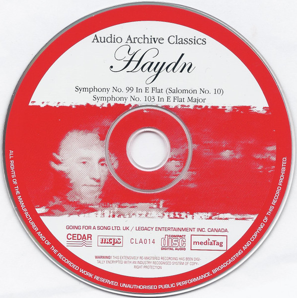 Joseph Haydn, London Symphony Orchestra Conducted By Royalton Kisch / London Philharmonic Orchestra Conducted By Georg Solti - Symphony No. 99 In E Flat (Salomon No. 10) / Symphony No. 103 In E Flat Major (CD, Comp, Mono, Copy Prot., RM) (Near Mint (NM or M-)) - Image 3