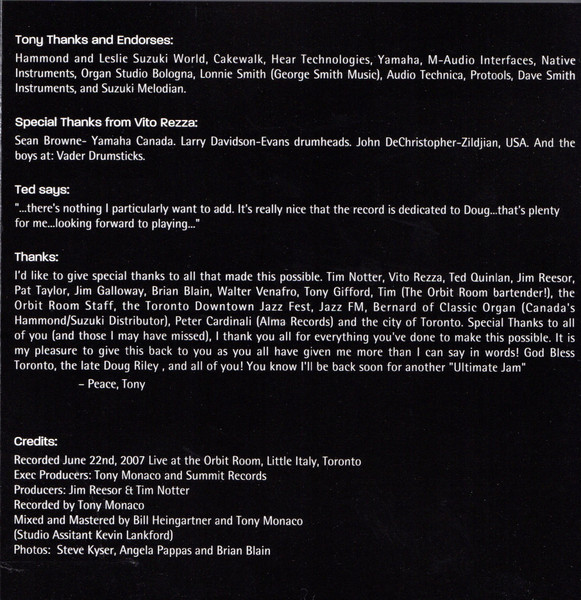 Tony Monaco (3) & His Toronto Trio - Live At The Orbit Room (CD, Album) (Near Mint (NM or M-)) - Image 5