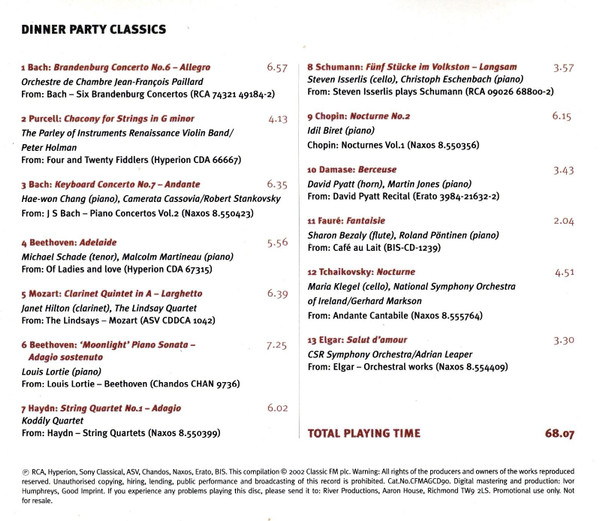 Various - Dinner Party Classics (CD, Comp, Promo) (Near Mint (NM or M-)) - Image 2