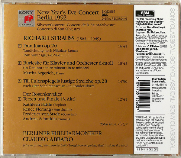 Richard Strauss – Berliner Philharmoniker, Claudio Abbado - New Year’s Eve Concert 1992 (CD, Gol) (Near Mint (NM or M-)) - Image 4