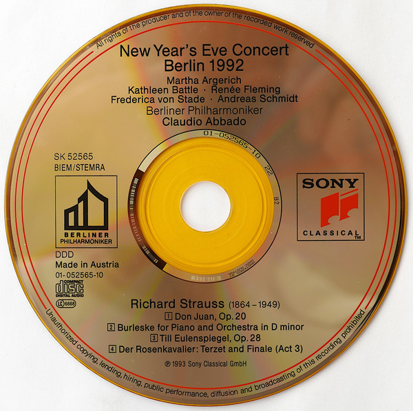 Richard Strauss – Berliner Philharmoniker, Claudio Abbado - New Year’s Eve Concert 1992 (CD, Gol) (Near Mint (NM or M-)) - Image 5