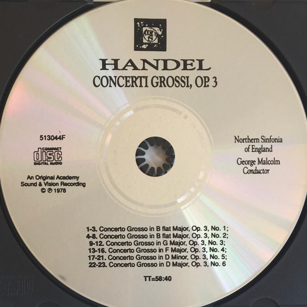 Georg Friedrich Händel, Northern Sinfonia, George Malcolm - Concerti Grossi, Op. 3 (CD, Album, RE) (Near Mint (NM or M-)) - Image 2