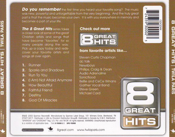 Twila Paris - 8 Great Hits (CD, Comp) (Mint (M)) - Image 2