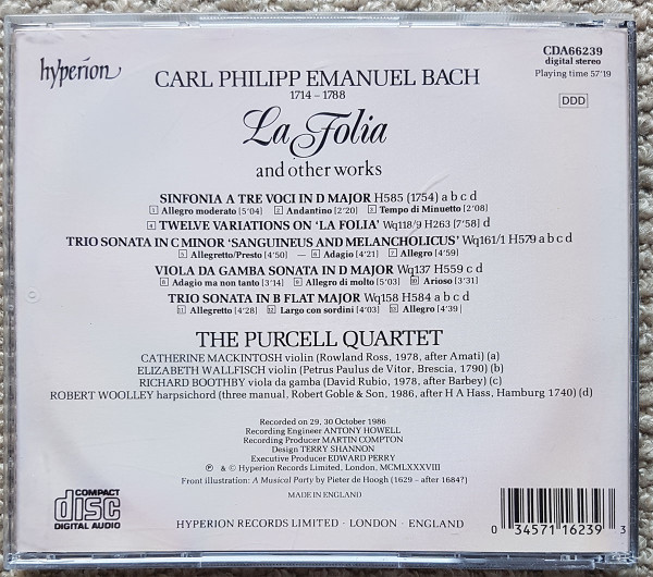 Carl Philipp Emanuel Bach, The Purcell Quartet - La Folia And Other Works (CD) (Near Mint (NM or M-)) - Image 2