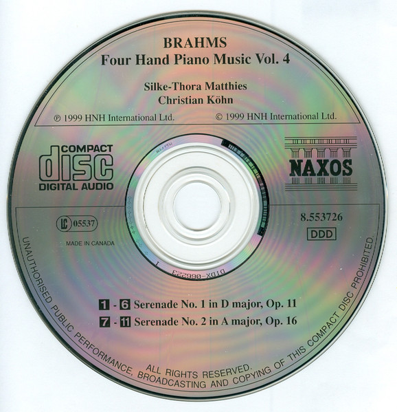 Johannes Brahms - Christian Köhn, Silke-Thora Matthies - Four Hand Piano Music Vol. 4 - Serenades Nos. 1 and 2 (CD, Album) (Near Mint (NM or M-)) - Image 3