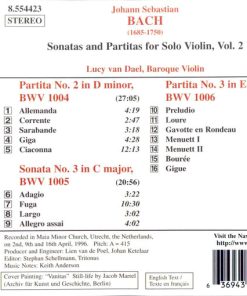 Alternative view of Johann Sebastian Bach, Lucy Van Dael - Sonatas And Partitas For Solo Violin Volume 2 (CD, Album) (Near Mint (NM or M-))