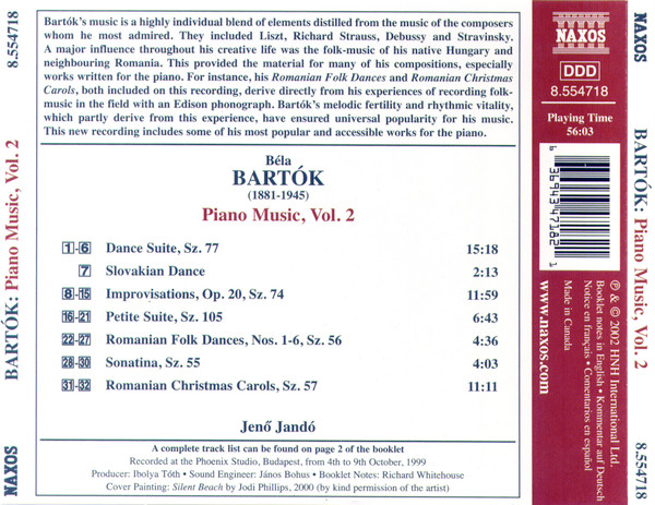 Béla Bartók - Jenö Jandó - Piano Music, Vol. 2 (CD, Album) (Near Mint (NM or M-)) - Image 2