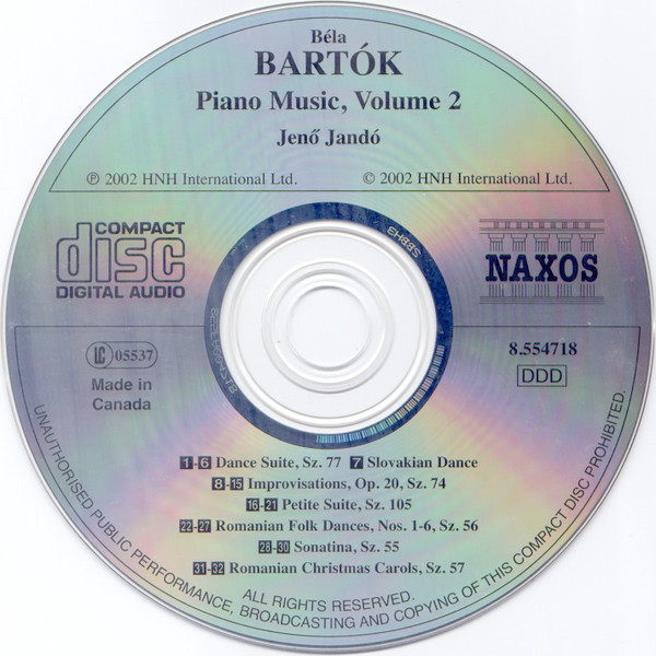 Béla Bartók - Jenö Jandó - Piano Music, Vol. 2 (CD, Album) (Near Mint (NM or M-)) - Image 3