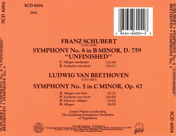 Franz Schubert / Ludwig van Beethoven - Simfonični Orkester RTV Ljubljana, Anton Nanut - Symphony No. 8 "Unfinished" / Symphony No. 5 (CD, Album) (Near Mint (NM or M-)) - Image 2
