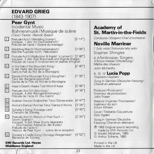 Edvard Grieg - The Academy Of St. Martin-in-the-Fields, Sir Neville Marriner, The Ambrosian Singers - Peer Gynt Incidental Music (CD, Album, RP) (Near Mint (NM or M-)) - Image 3