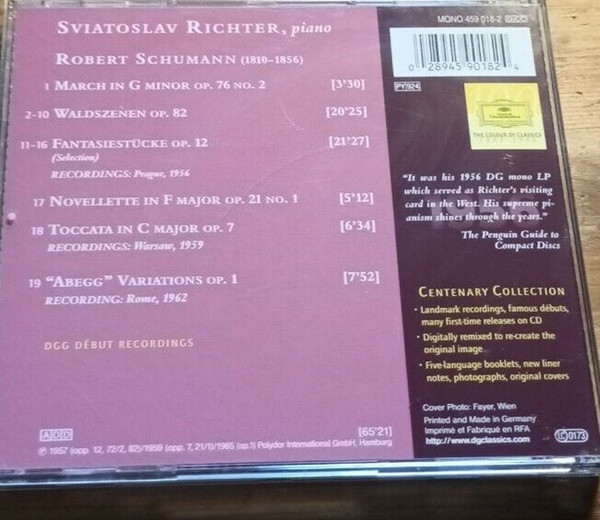 Robert Schumann - Sviatoslav Richter - Waldszenen · 6 Fantasiestücke Op. 12 · Toccata · "Abegg" Variations (CD, Comp, Mono, RM) (Near Mint (NM or M-)) - Image 2