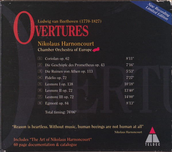 Beethoven*, Nikolaus Harnoncourt, Chamber Orchestra Of Europe* - Overtures (CD, Ltd) (Near Mint (NM or M-)) - Image 2