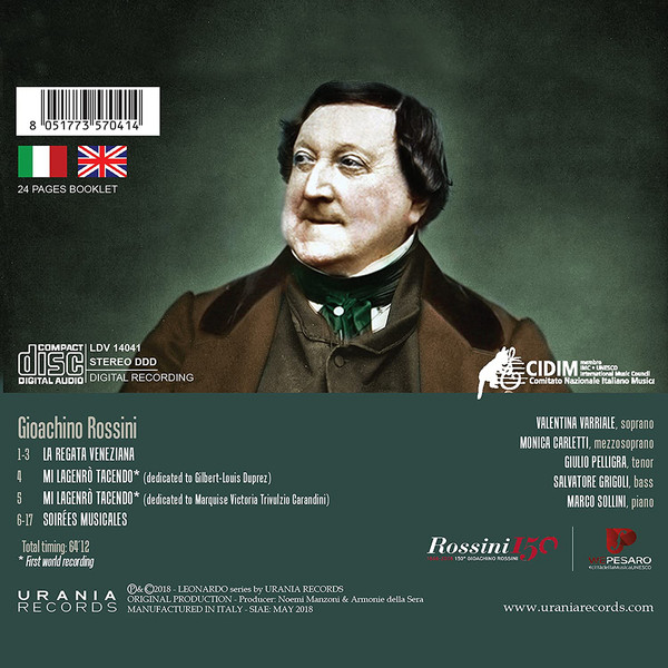 Gioacchino Rossini, Valentina Varriale, Monica Carletti, Giulio Pelligra, Salvatore Grigoli, Marco Sollini - Soirées Musicales & Other Works (CD, Album) (Near Mint (NM or M-)) - Image 2
