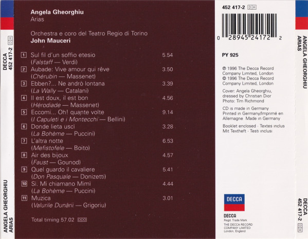 Angela Gheorghiu - Orchestra Del Teatro Regio Di Torino E Coro Del Teatro Regio Di Torino & John Mauceri - Arias (CD) (Near Mint (NM or M-)) - Image 2