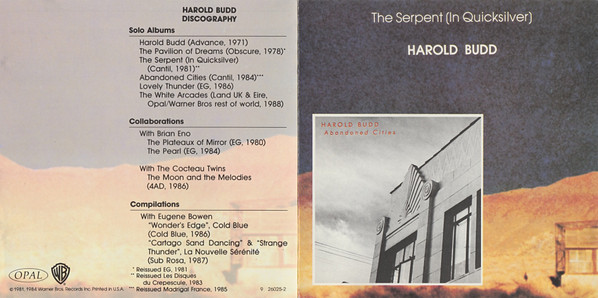 Harold Budd - The Serpent (In Quicksilver) / Abandoned Cities (CD, Comp) (Near Mint (NM or M-)) - Image 5