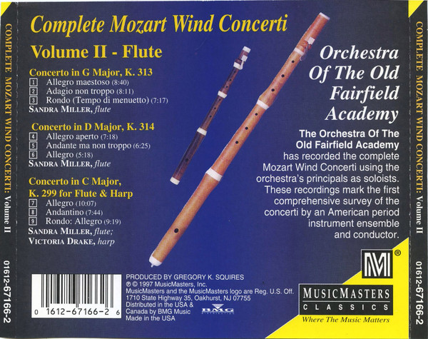 Wolfgang Amadeus Mozart, Orchestra Of The Old Fairfield Academy - Mozart Complete Wind Concerti Volume 2 - Flute (CD, Album) (Near Mint (NM or M-)) - Image 2