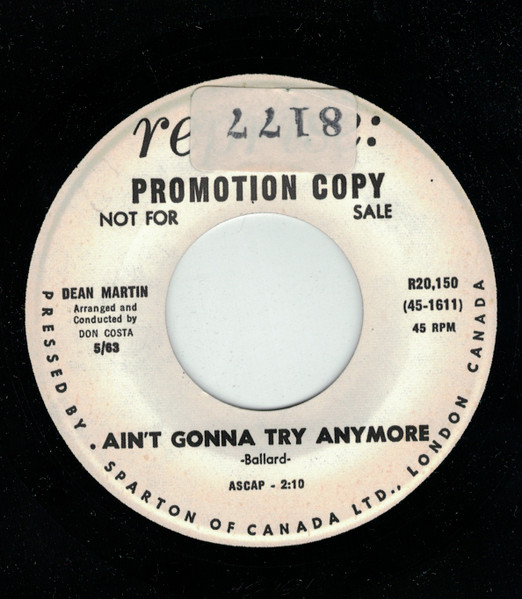 Dean Martin - Face In A Crowd (7", Single, Promo) (Good Plus (G+)) - Image 2
