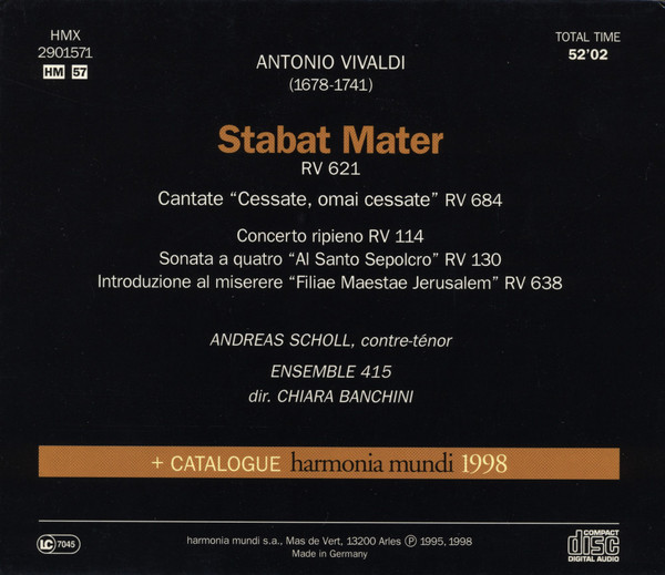 Antonio Vivaldi - Andreas Scholl, Ensemble 415, Chiara Banchini - Stabat Mater (CD, RE) (Near Mint (NM or M-)) - Image 2
