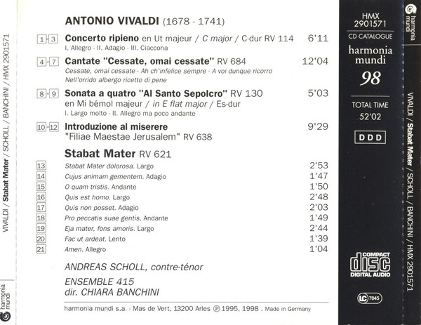 Antonio Vivaldi - Andreas Scholl, Ensemble 415, Chiara Banchini - Stabat Mater (CD, RE) (Near Mint (NM or M-)) - Image 4