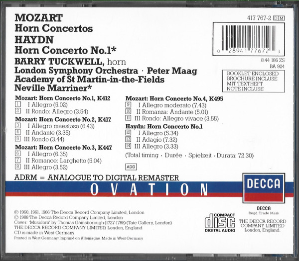 Wolfgang Amadeus Mozart / Joseph Haydn, Barry Tuckwell - Horn Concertos 1-4 / Horn Concerto No. 1 (CD, Comp, RM) (Near Mint (NM or M-)) - Image 3